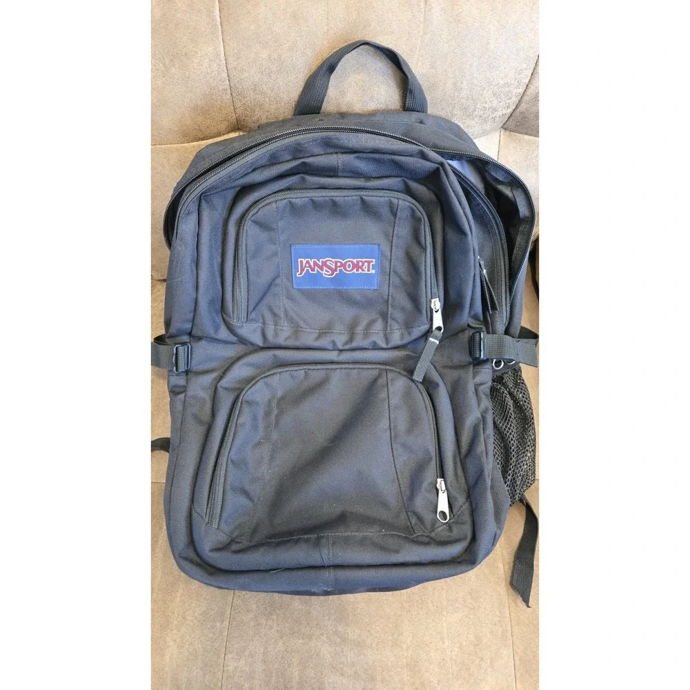 JanSport Black Backpack Multi Pocket Laptop School Bookbag EUC Travel Tactical